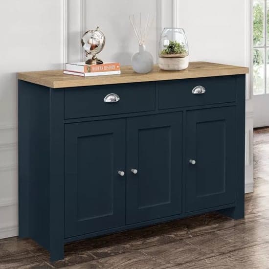 Highland Wooden Sideboard With 3 Door 2 Drawer In Blue And Oak_1