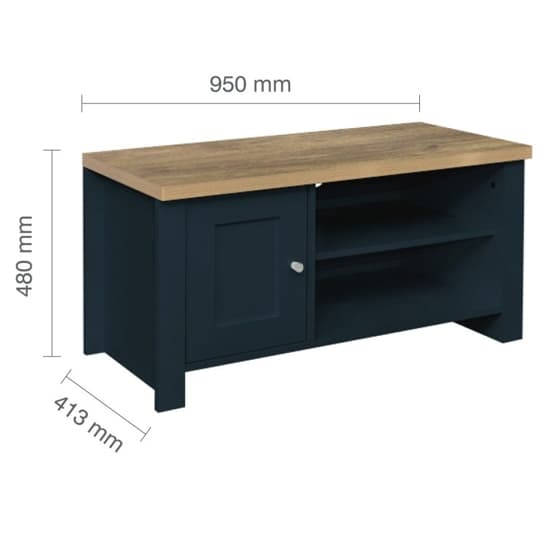 Highland Wooden TV Stand With 1 Door In Navy Blue And Oak_6