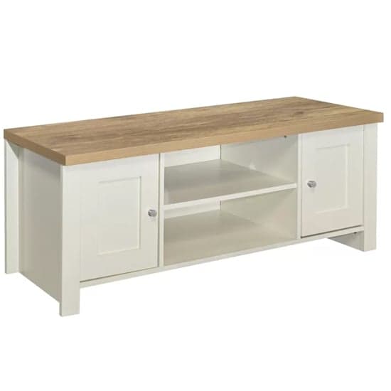 Highland Wooden TV Stand With 2 Doors In Cream And Oak_2