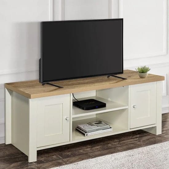 Highland Wooden TV Stand With 2 Doors In Cream And Oak_1