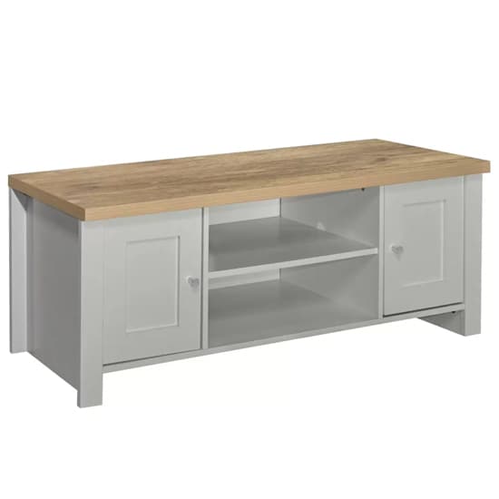 Highland Wooden TV Stand With 2 Doors In Grey And Oak_2