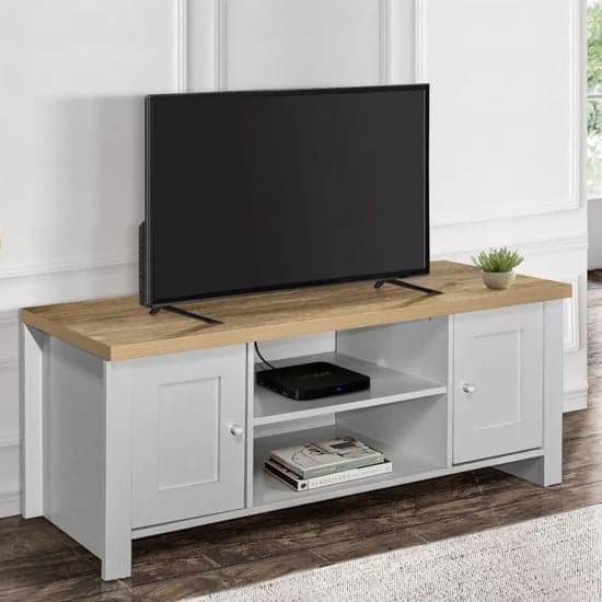 Highland Wooden TV Stand With 2 Doors In Grey And Oak_1