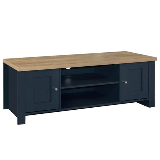 Highland Wooden TV Stand With 2 Doors In Navy Blue And Oak_2