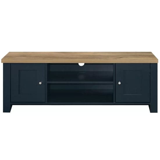 Highland Wooden TV Stand With 2 Doors In Navy Blue And Oak_3