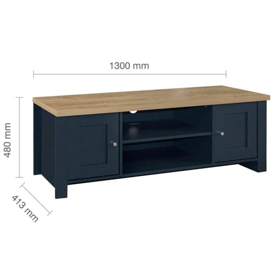 Highland Wooden TV Stand With 2 Doors In Navy Blue And Oak_6