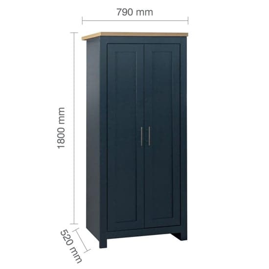 Highland Wooden Wardrobe With 2 Doors In Navy Blue And Oak_3