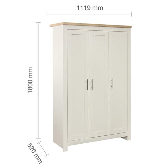 Highland Wooden Wardrobe With 3 Doors In Cream And Oak_5
