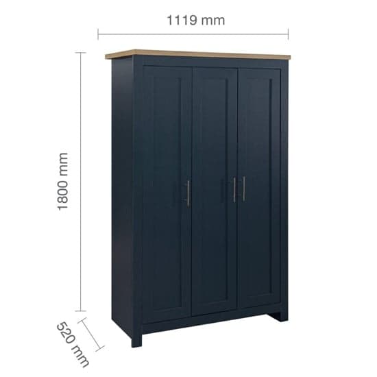Highland Wooden Wardrobe With 3 Doors In Navy Blue And Oak_2