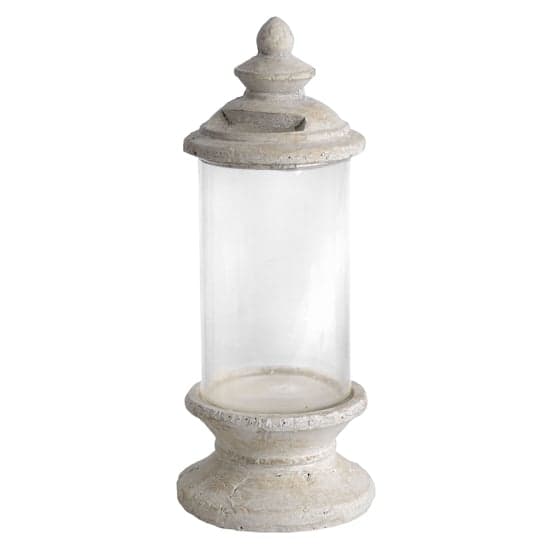 Hilari Glass Lantern In Clear With Cream Stone Top And Base_2