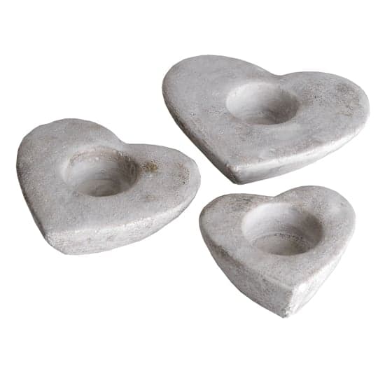 Hilari Stone Set Of Three Heart Tea Light Holders In Cream_2