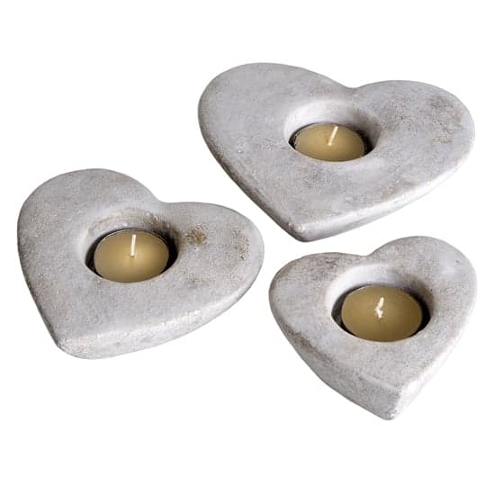 Hilari Stone Set Of Three Heart Tea Light Holders In Cream_1
