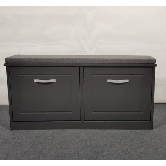 Hinton High Gloss Shoe Storage Bench With 2 Flip Doors In Grey_1