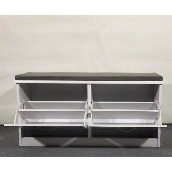 Hinton High Gloss Shoe Storage Bench With 2 Flip Doors In White_2