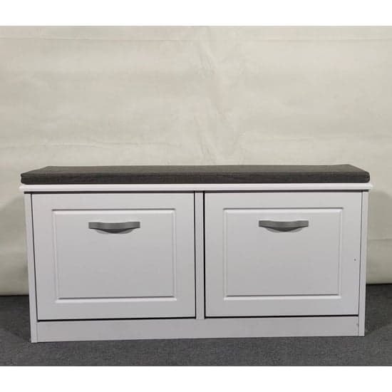 Hinton High Gloss Shoe Storage Bench With 2 Flip Doors In White_1