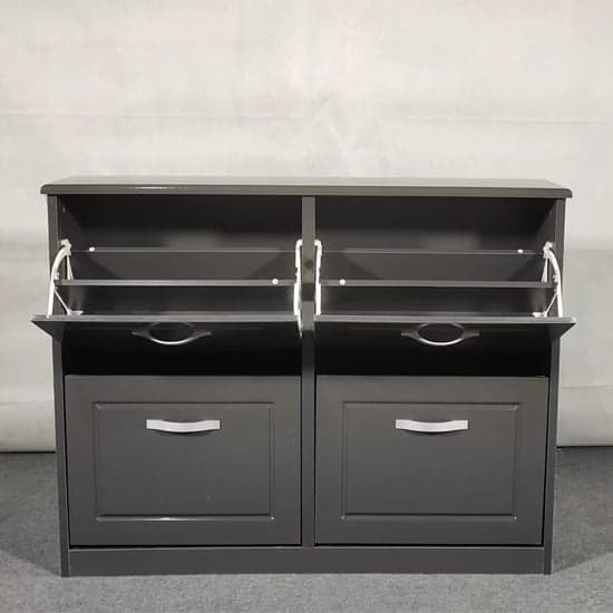 Hinton High Gloss Shoe Storage Cabinet With 4 Flip Doors In Grey_2
