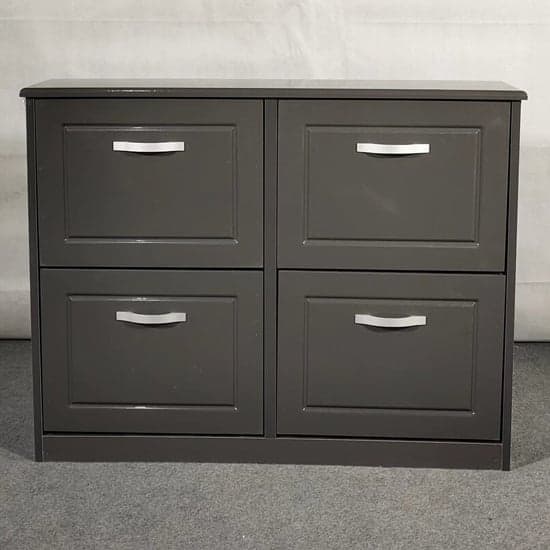 Hinton High Gloss Shoe Storage Cabinet With 4 Flip Doors In Grey_1