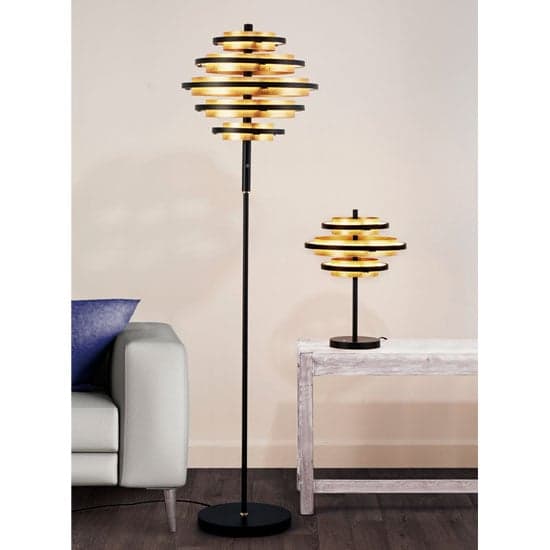Hive 3 LED Table Lamp In Black And Gold Leaf_2
