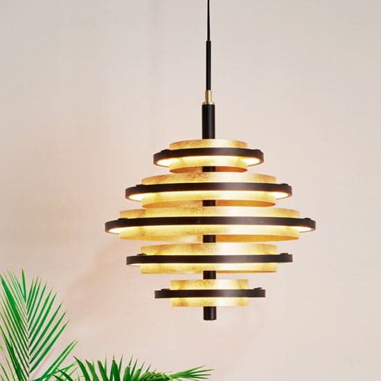 Hive Wall Hung 5 LED Pendant Light In Black And Gold Leaf_2