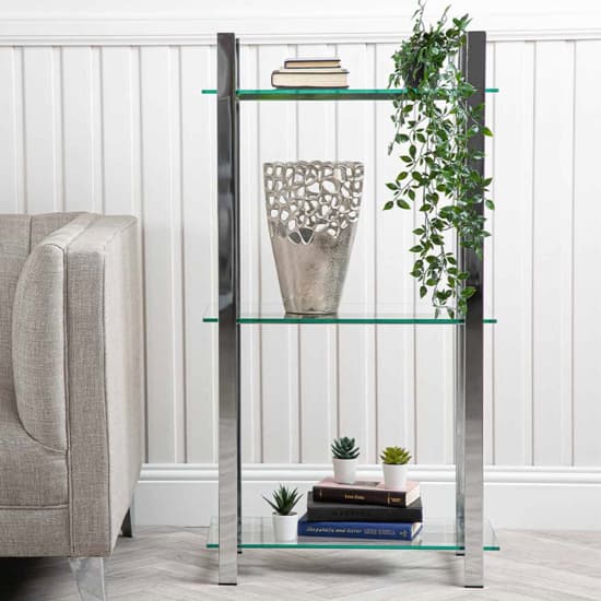 Hobart 3 Tier Glass Shelves Display Stand Wide In Chrome Frame_4