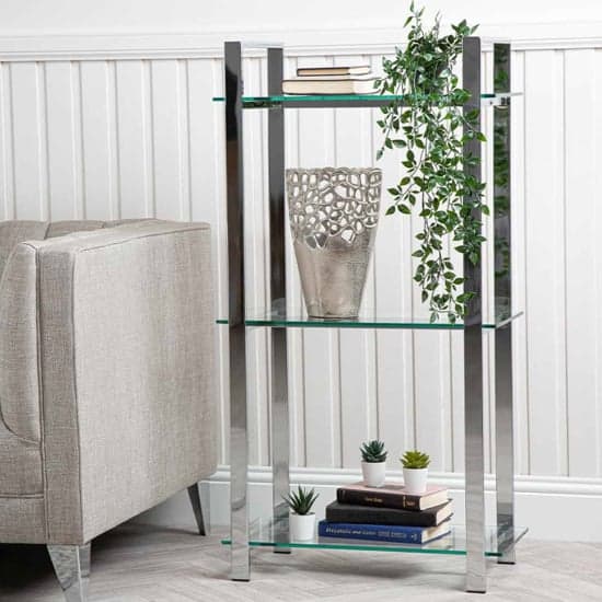 Hobart 3 Tier Glass Shelves Display Stand Wide In Chrome Frame_1