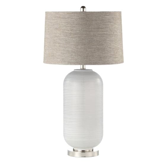 Hobart Brown Linen Shade Table Lamp With Grey Stripe Glass Base_1