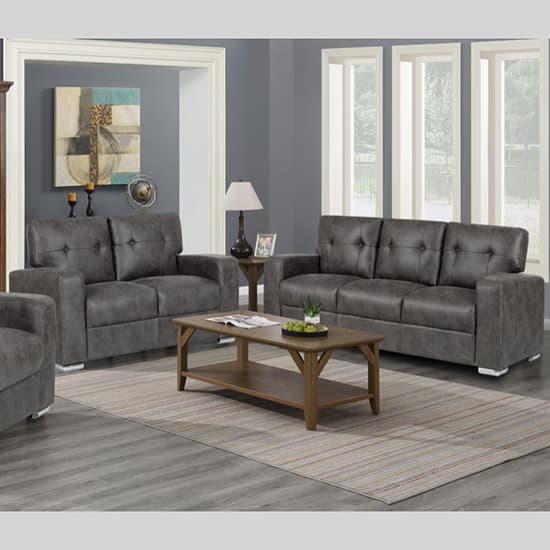 Hobart Fabric 3+2 Sofa Set In Dark Grey Furniture in Fashion