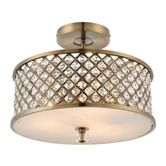 Hobson Crystal Glass Ceiling Light With Antique Brass Frame_2