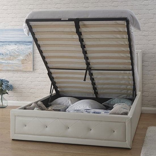 Honiton Faux Leather Double Bed In White_2