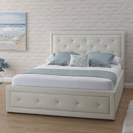 Honiton Faux Leather Double Bed In White_1