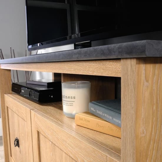 Home Wooden TV Sideboard In Dover Oak And Slate Effect_5