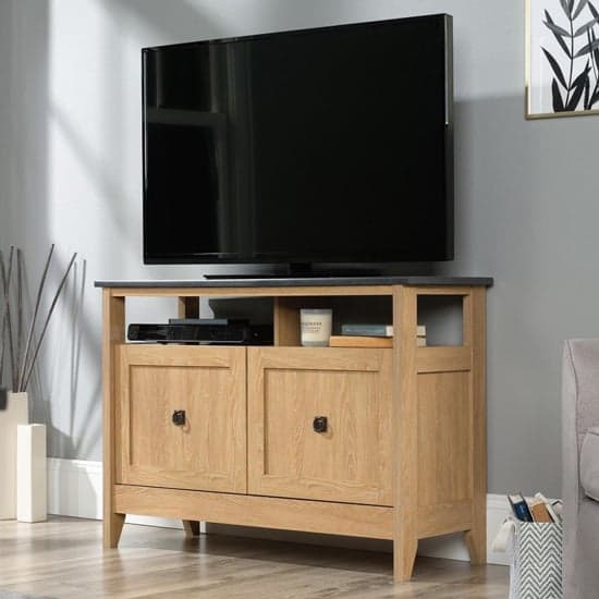 Home Wooden TV Sideboard In Dover Oak And Slate Effect_1