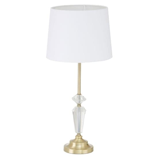 Hopac White Fabric Shade Table Lamp With Brass Crystal Base_2