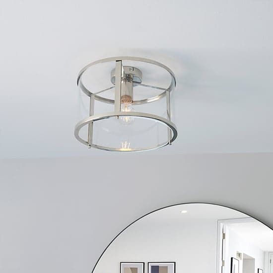 Hopton Clear Glass Shade Flush Ceiling Light In Bright Nickel_4
