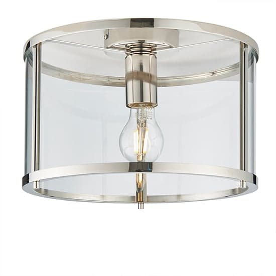 Hopton Clear Glass Shade Flush Ceiling Light In Bright Nickel_5