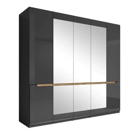 Houston Mirrored High Gloss Wardrobe With 5 Doors In Grey Furniture