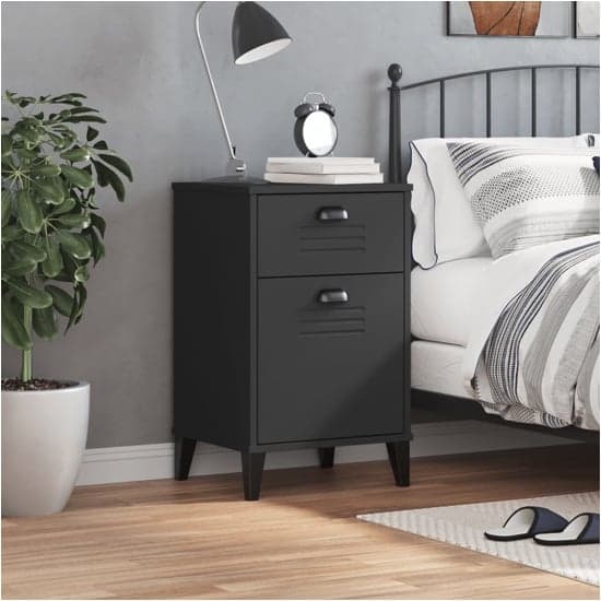 Hove Wooden Bedside Cabinet With 1 Door 1 Drawers In Black_1