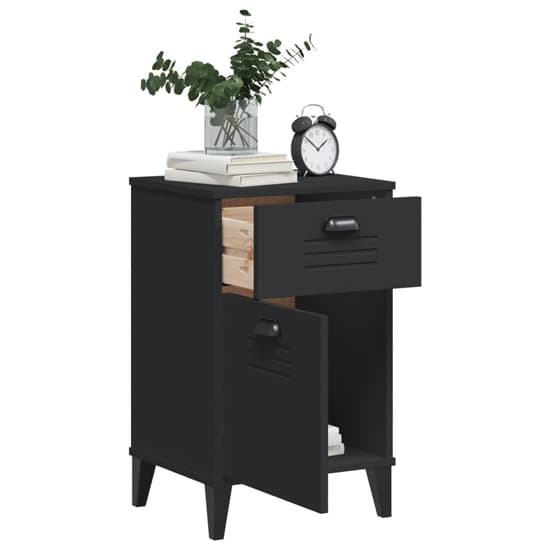 Hove Wooden Bedside Cabinet With 1 Door 1 Drawers In Black_3