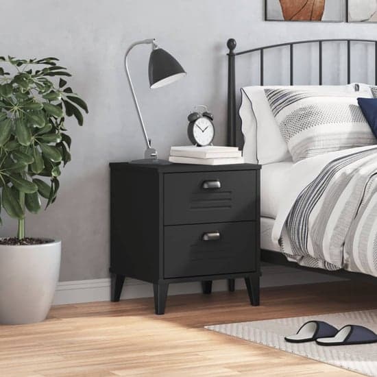Hove Wooden Bedside Cabinet With 2 Drawers In Black_1