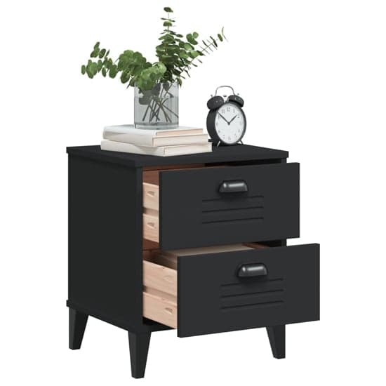 Hove Wooden Bedside Cabinet With 2 Drawers In Black_3