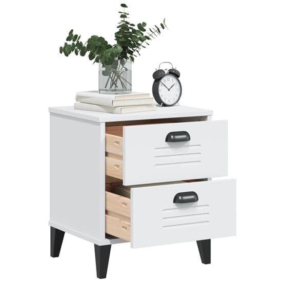 Hove Wooden Bedside Cabinet With 2 Drawers In White_3