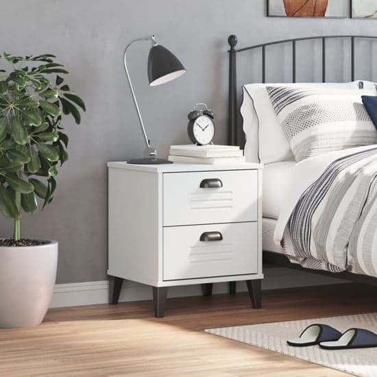 Hove Wooden Bedside Cabinet With 2 Drawers In White_1