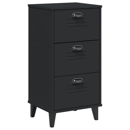 Hove Wooden Bedside Cabinet With 3 Drawer In Black_2