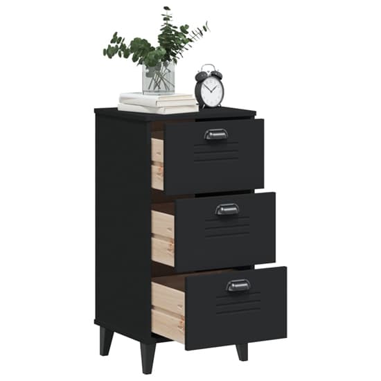 Hove Wooden Bedside Cabinet With 3 Drawer In Black_3