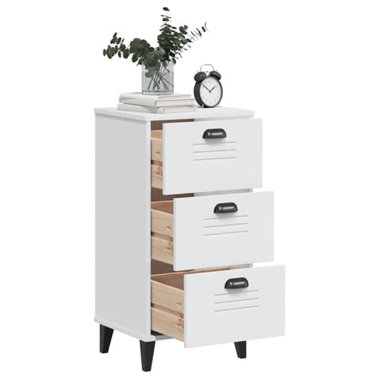 Hove Wooden Bedside Cabinet With 3 Drawer In White_3