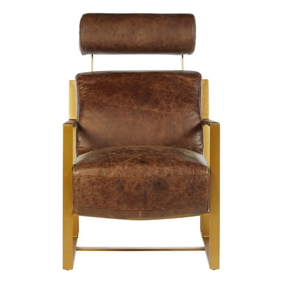 Hoxman Faux Leather Lounge Chair In Brown With Gold Legs_2