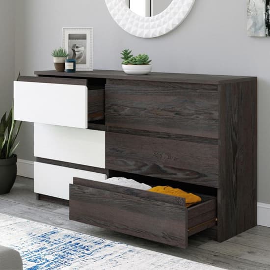 Hudson Wooden Chest Of 6 Drawers In Charcoal Ash And Pearl Oak_2