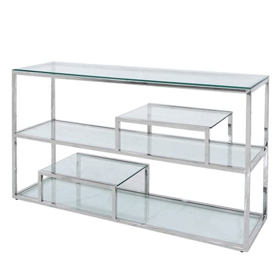 Huron Clear Glass Console Table With 3 Shelves In Silver Frame_2