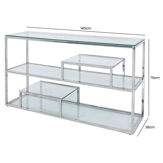 Huron Clear Glass Console Table With 3 Shelves In Silver Frame_3