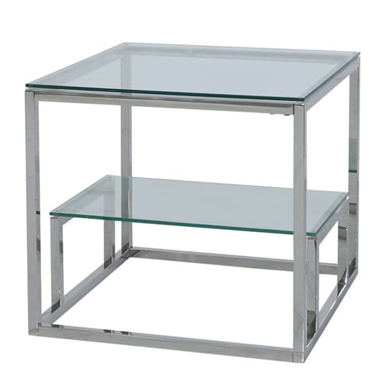 Huron Clear Glass End Table With 1 Shelf In Shiny Chrome Frame