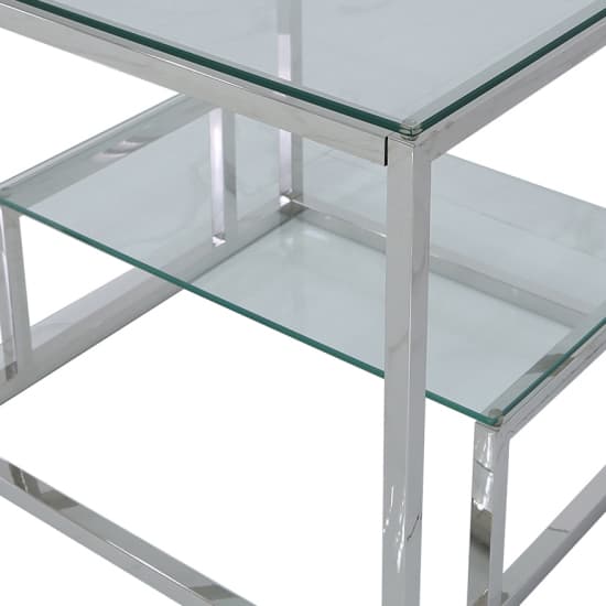 Huron Clear Glass End Table With 1 Shelf In Shiny Chrome Frame